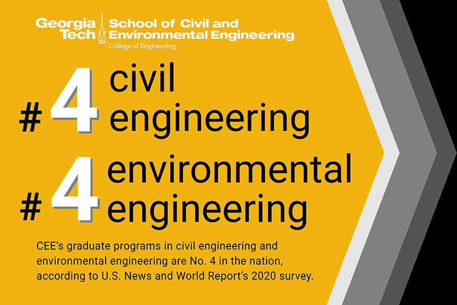 CEE's graduate programs in civil engineering and environmental engineering are No. 4 in the nation, according to U.S. News and World Report's 2020 survey. (Graphic: Amelia Neumeister)