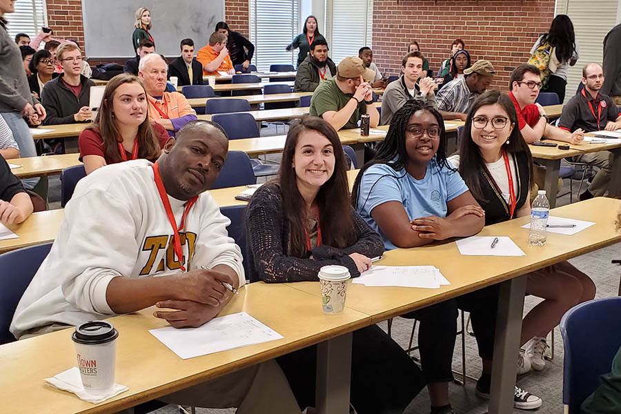 Giuliana Stovall, second from left, with other members of the American Society of Civil Engineers Georgia Tech chapter at the Carolinas Regional Conference in April. Stovall wants to focus her career on structural engineering — espeically tall skyscrapers or other signature buildings, like performance spaces. (Photo Courtesy: David Scott)