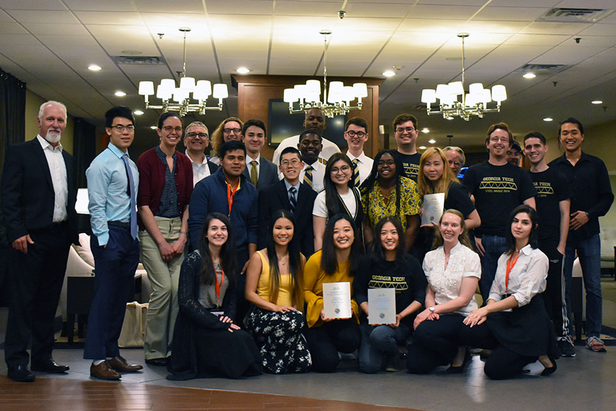 Georgia Tech’s American Society of Civil Engineers chapter won second place overall at the 2019 Carolinas Regional Conference, including top finishes in the paper competition as well as the structural tower load efficiency, steel bridge weight, and steel bridge aesthetics categories. (Photo Courtesy: David Scott)