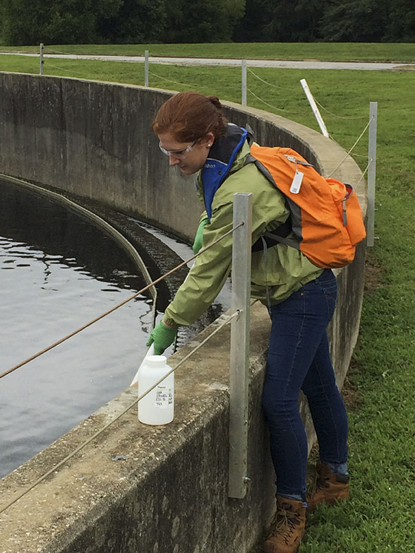 Annie Blissit takes samples at a water treatment plant. She's an engineer-in-training at Gresham, Smith and Partners as well as a master's student in the School of Civil and Environmental Engineering. (Photo: Annie Blissit)