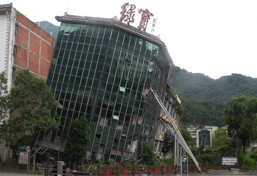 This building in Old Beichuan, China, performed well structurally in a 2008 earthquake, but its base failed as a result of the ground motion. It remains tilting heavily to one side in the city, which has been turned into a memorial for the thousands of people who died in the ‘quake and subsequent landslides and flood. (Photo: Donald Smith)