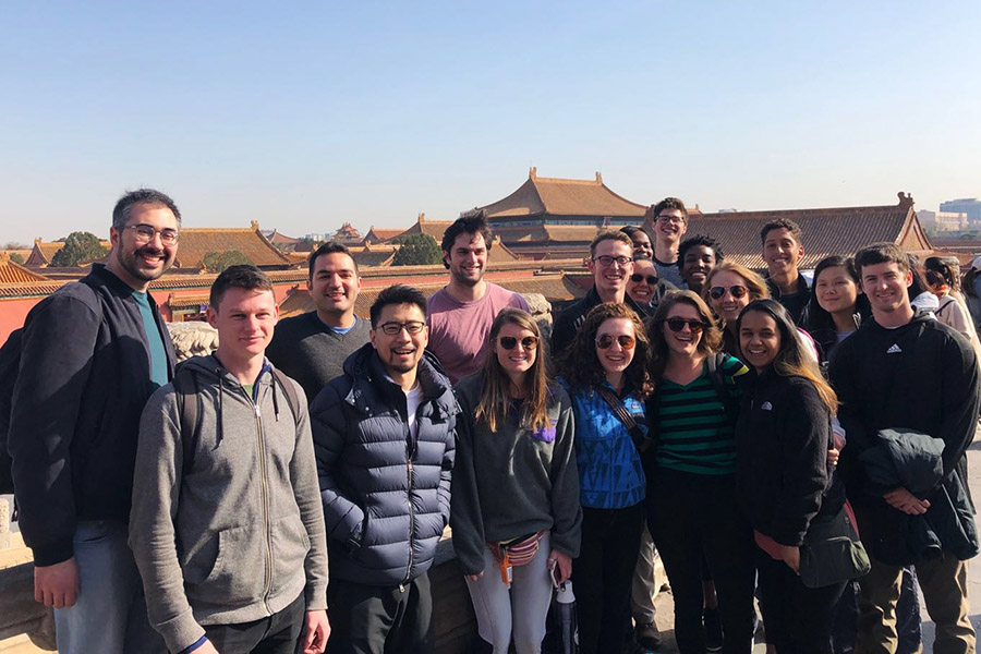 The 2019 International Disaster Reconnaissance class at the Forbidden City in Beijing, China. Students in the course spent Spring Break traveling across that country and Japan to learn about disaster recovery and reconstruction, visiting sites of earthquakes and tsunamis. They also visited the Great Wall of China, an ancient irrigation system in Dujiangyan City, and a Giant Panda Sanctuary in China and the Hiroshima Atomic Bomb Peace Memorial and the Fukishima Nuclear Power Plant cleanup efforts in Japan. (Photo Courtesy: Lynnae Luettich and Katie Popp)