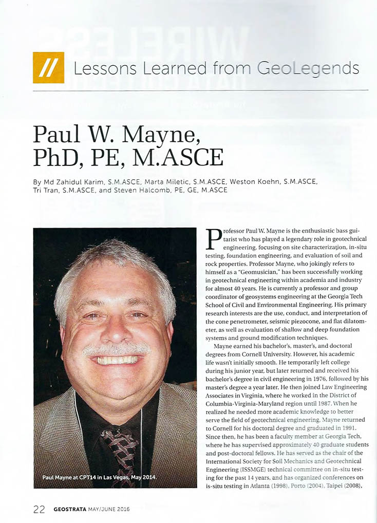 GEOSTRATA profile of "GeoLegend" Paul Mayne in the May/June 2016 issue.