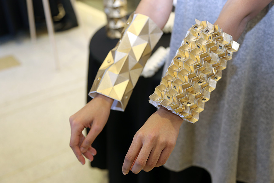 Students in Glaucio Paulino's Origami Engineering class used origami to design for social good. Among the projects they displayed in an end-of-semester "trade show" were an origami cast that would be more hygenic for patients. (Photos: Jess Hunt-Ralston)
