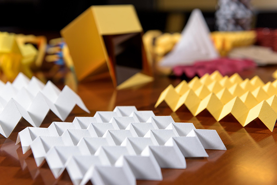 An assortment of origami structures that can be designed in new software created by Glaucio Paulino and graduate student Ke Liu. (Photo: Rob Felt)