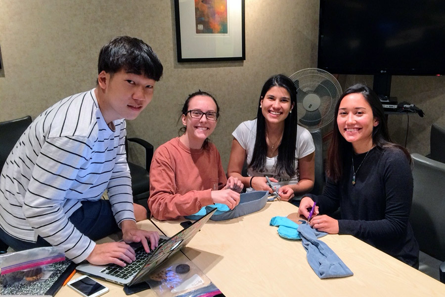 Engineering for Social Innovation students work to create a prototype of the shoe they’ve designed.