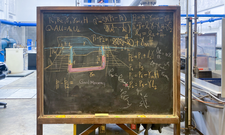 Chalkboard with equations on it