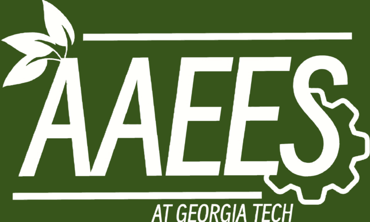 AAEES at Georgia Tech in white letters on a green background 