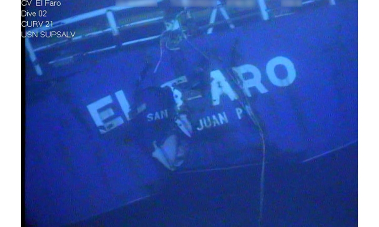 The stern of the El Faro is shown on the ocean floor where it came to rest after sinking in Hurricane Joaquin in 2015. (Photo Courtesy: National Transportation Safety Board)