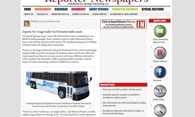 Screen shot of Perimeter Center traffic solutions story featuring Michael Hunter.