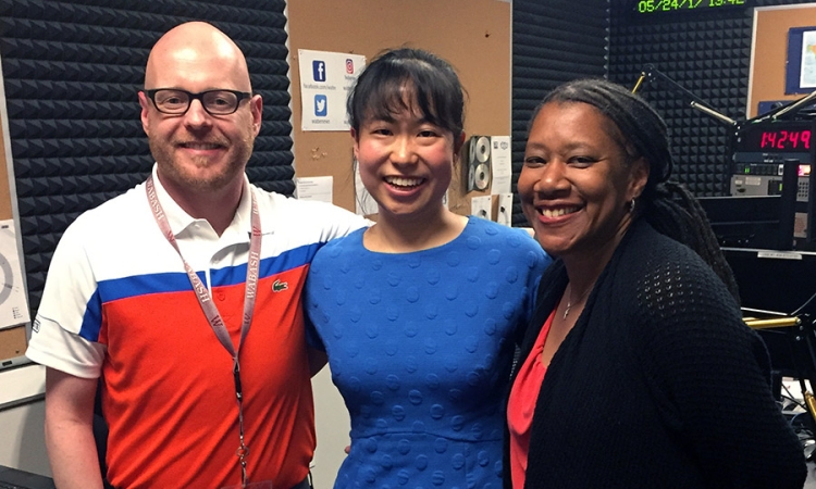 Assistant Professor Iris Tien, center, with WABE-FM's Jim Burress and Rose Scott after their conversation about Atlanta's infrastructure on the station's daily program Closer Look. (Photo Courtesy: WABE)