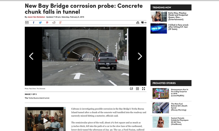 Screen shot of SFGate.com tunnel corrosion story featuring Professor Emeritus Larry Kahn.