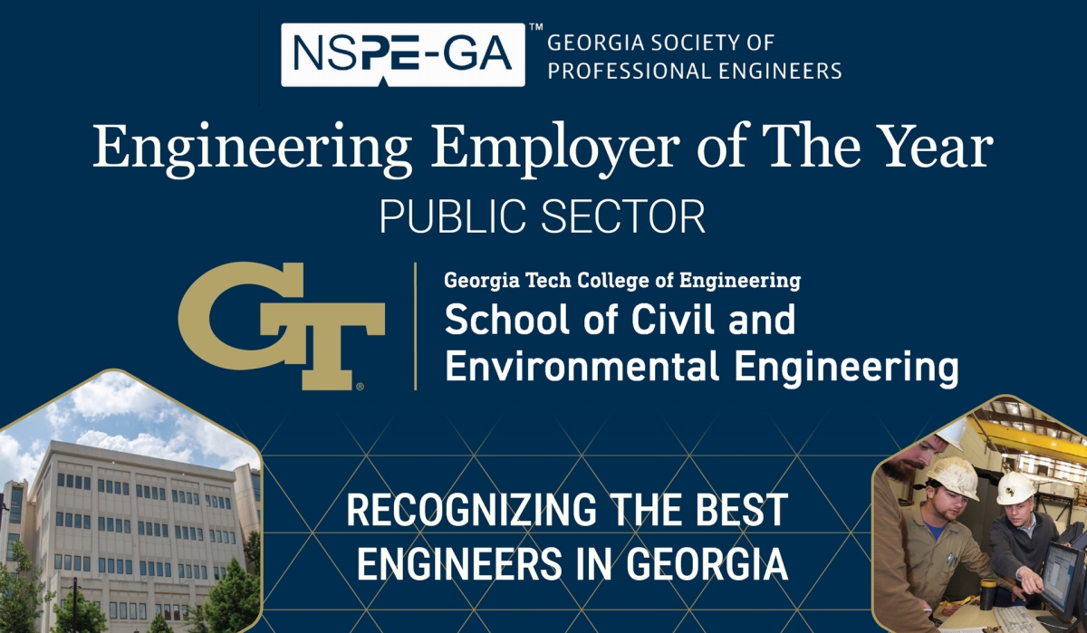 A navy blue banner with the logos of the School of Civil and Environmental Engineering and the Georgia Society of Professional Engineers