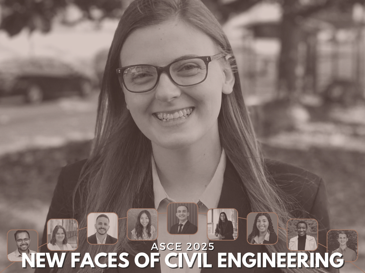 A photo of Erin Robinson overlayed with a filter and "ASCE 2025 New Faces of Civil Engineering"