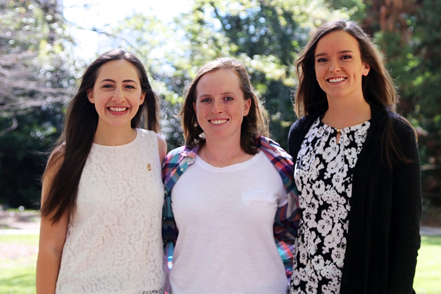 Three School of Civil and Environmental Engineering students have won National Science Foundation graduate fellowships. Hannah Greenwald, left, is a graduating senior. April Gadsby, middle, and Rebecca Nylen are in the early stages of the graduate studies. (Photo: Jess Hunt-Ralston)