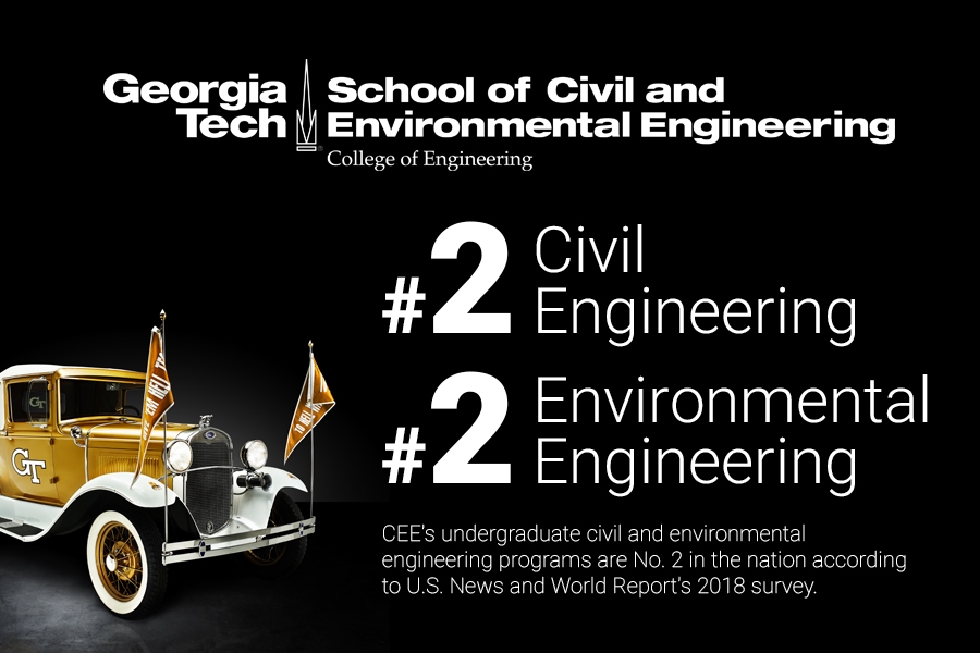 CEEatGT's undergraduate civil and environmental engineering programs are No. 2 in the nation, according to U.S. News and World Report's 2018 survey.