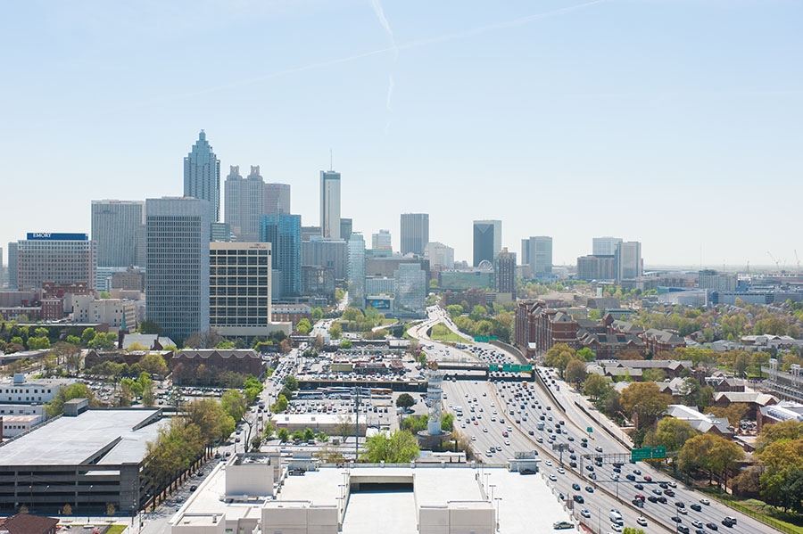 Downtown Atlanta skyline with the Downtown Connector and the eastern edge of Georgia Tech's campus. (Photo: Fitrah Hamid)