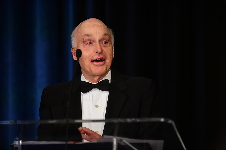 Howard Tellepsen speaks at the College of Engineering Alumni Awards April 16. Tellepsen, BSCE 1966, was inducted into the College's Hall of Fame.