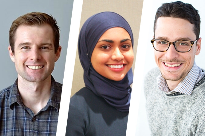 Winners of 2018 Eisenhower Fellowships: Ph.D. student David Ederer, Ph.D student Atiyya Shaw and master's student Andreas Wolfe.