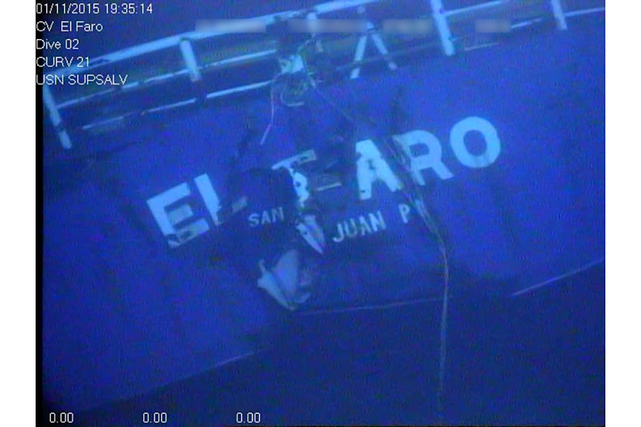 The stern of the El Faro is shown on the ocean floor where it came to rest after sinking in Hurricane Joaquin in 2015. (Photo Courtesy: National Transportation Safety Board)