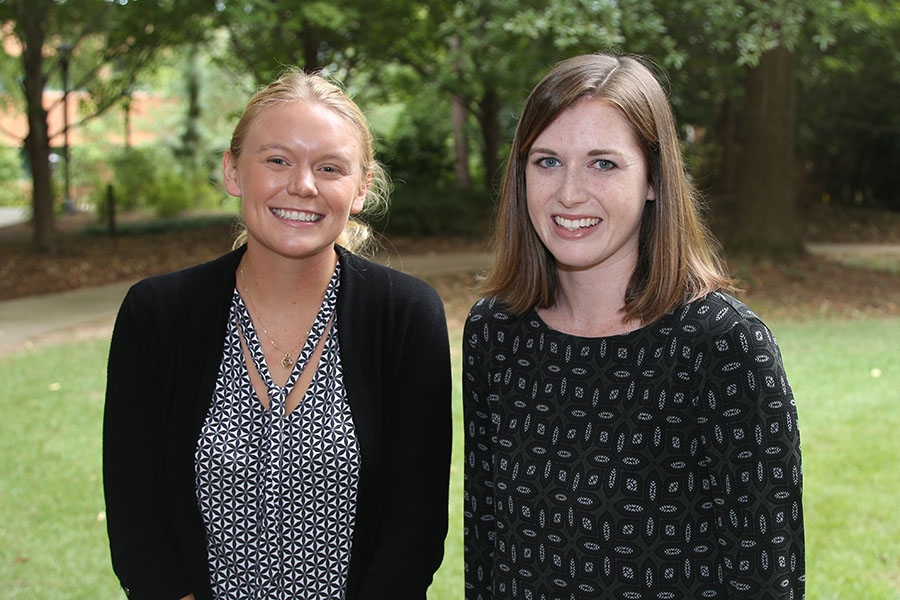 Fourth-year civil engineering student Schayne Fox, left, said mentor Mary Shinners has become her go-to person for questions about everything from class schedules to preparing for the Fundamentals of Engineering exams. Schayne and Shinnners, who finished her bachelor's in civil engineering in 2014 and her master's in 2015, met this summer through the School of Civil and Environmental Engineering's GOLD Mentoring Program. (Photo: Joshua Stewart)