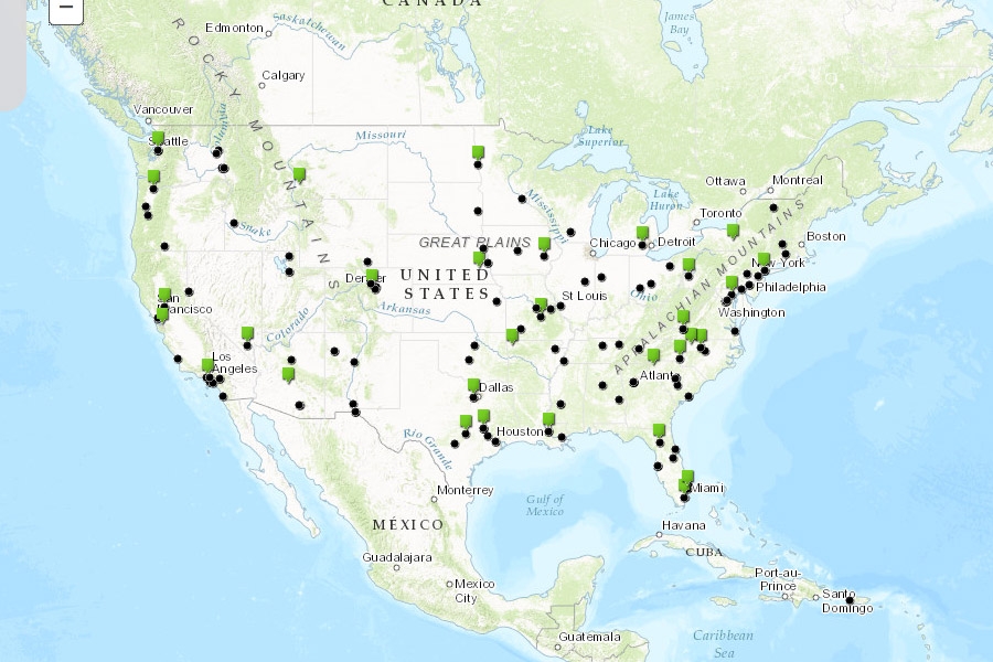 U.S. Department of Transportation map showing all of the newly funded University Transportation Centers and the affiliated universities.