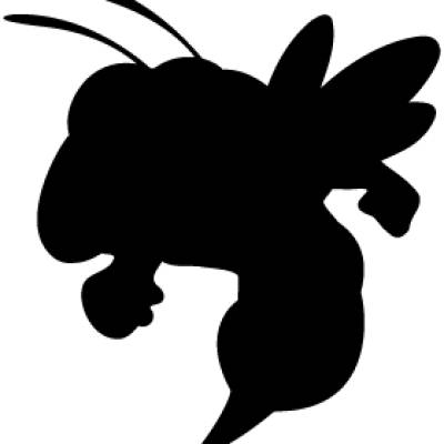A black outline of the Buzz yellow jacket mascot 